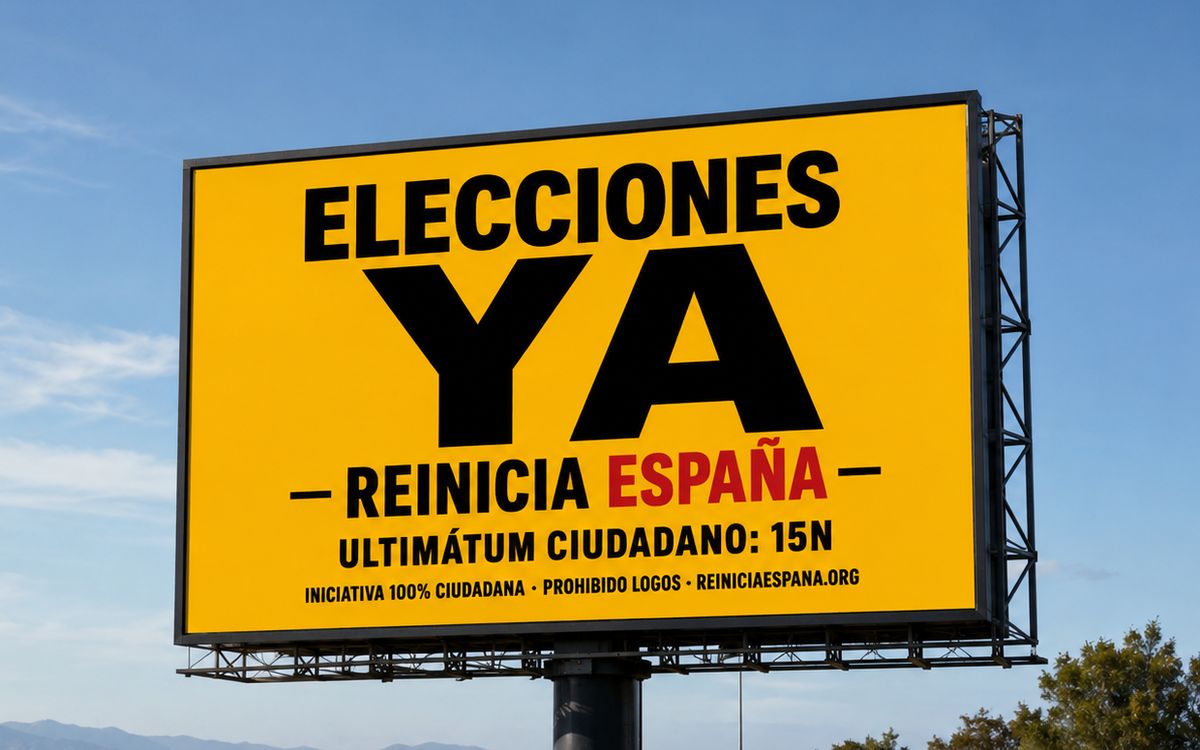Valla publicitaria junto a una autovía con el cartel de Elecciones ya sobre fondo amarillo